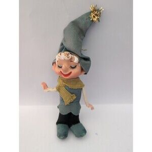 Vintage 50's Japan Elf Pixie Rubber Face Felt Ornament MCM Poseable Arms 8"